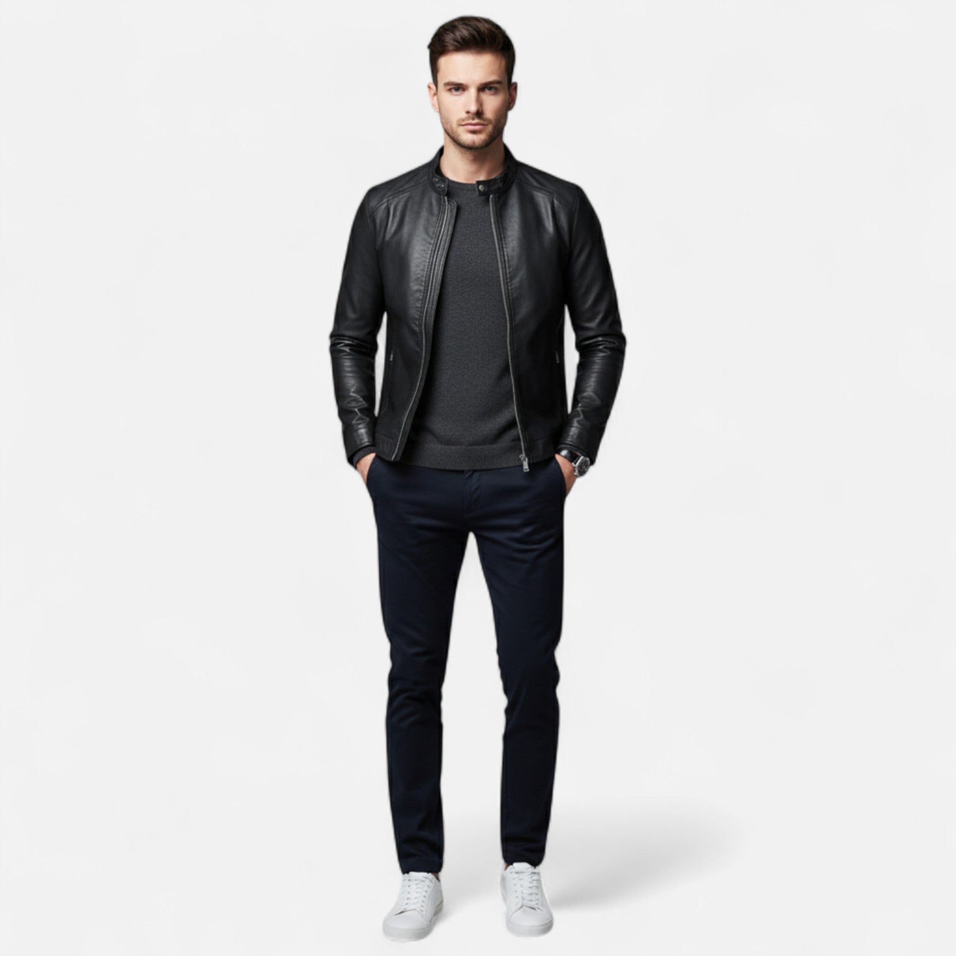 Maison Verdi | Men's Slim Fit Biker Leather Jacket
