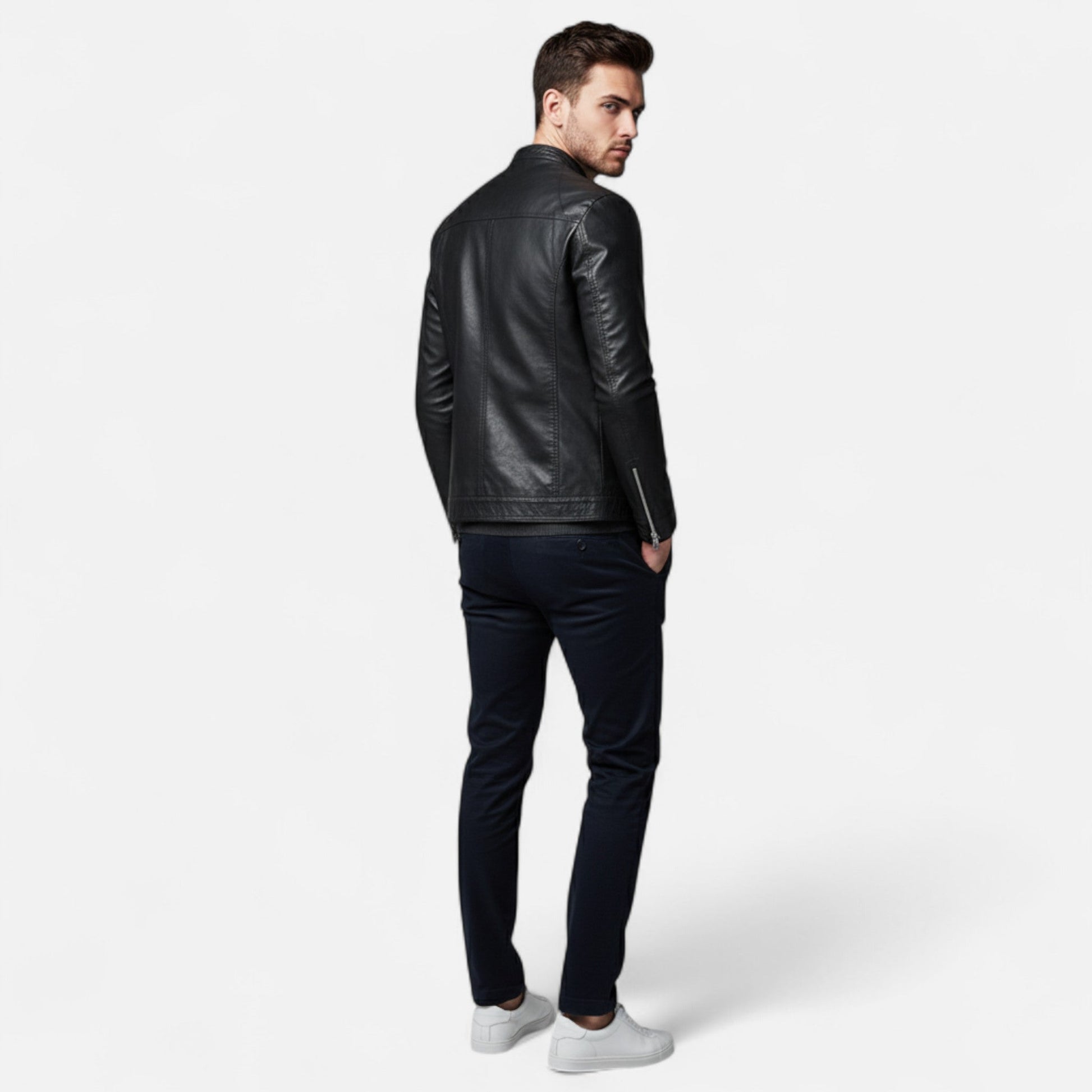 Maison Verdi | Men's Slim Fit Biker Leather Jacket