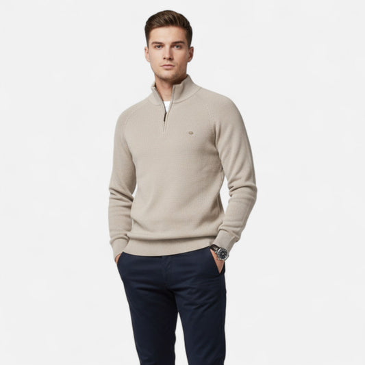 Maison Verdi| Cotton Zip-Up Sweater with Stand-Up Collar