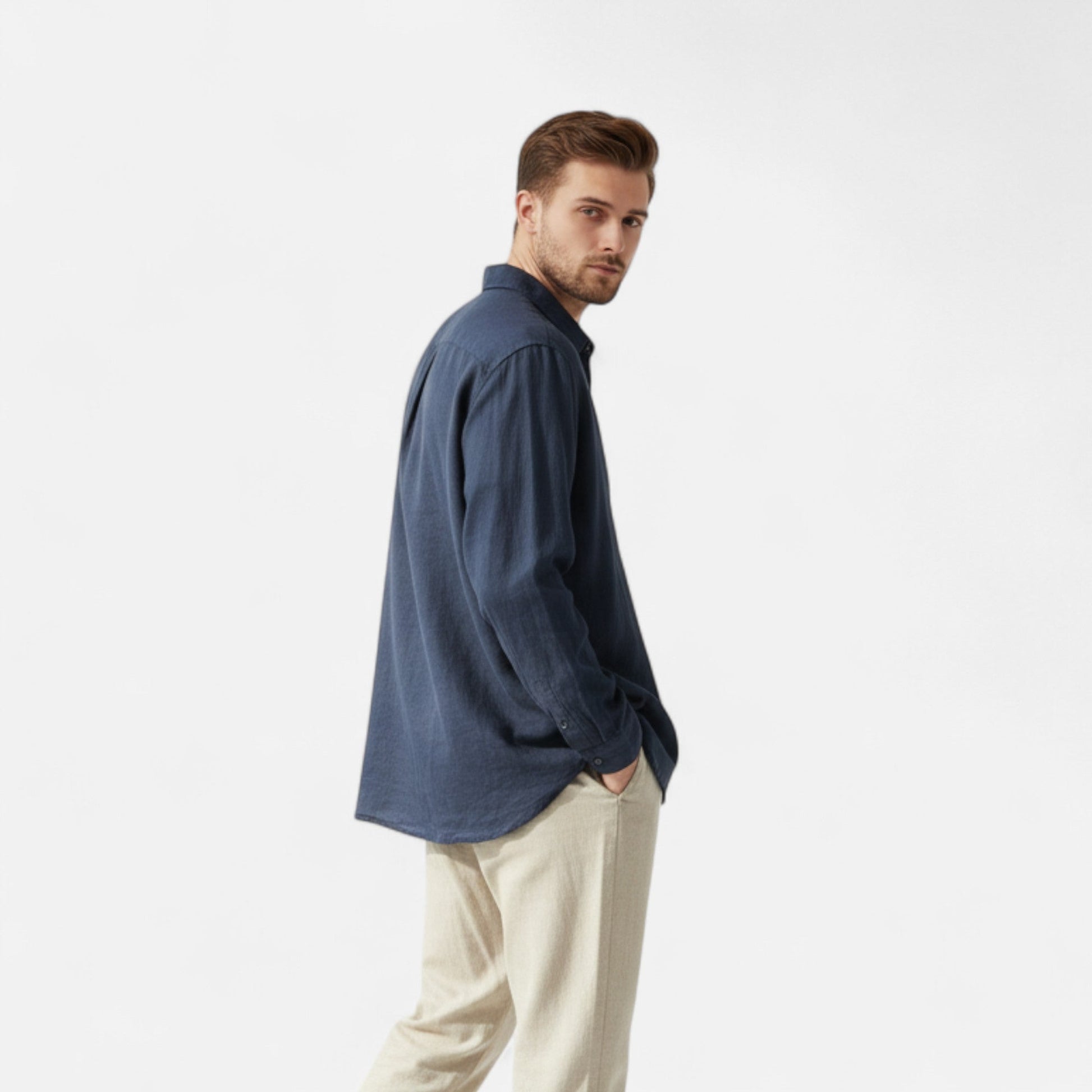 Maison Verdi | Men's Linen Shirt Square Collar