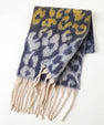 Leopard Pattern Long Scarf with Fringed Ends
