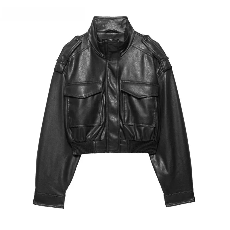 Leather bomber jacket