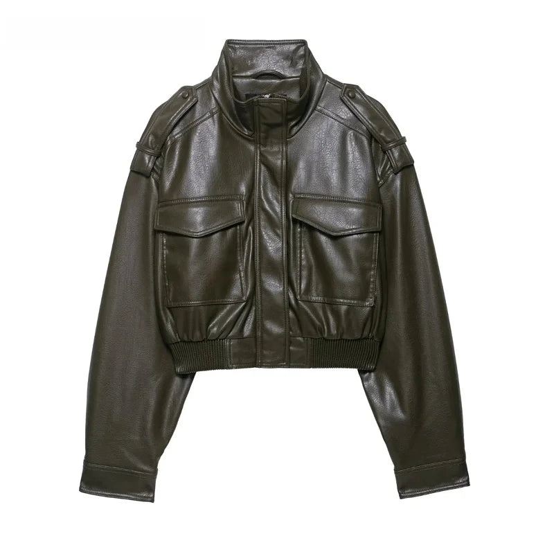 Leather bomber jacket