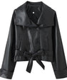 Leather jacket with short waist