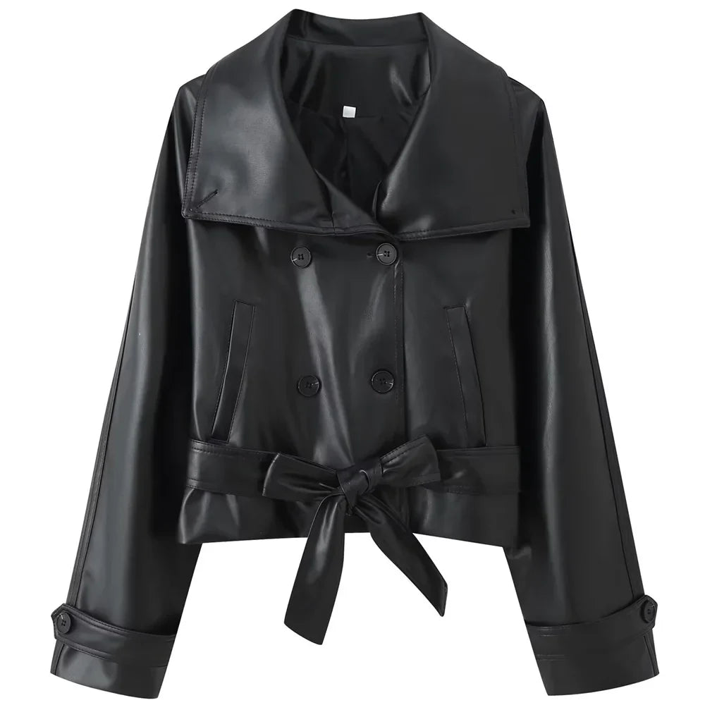 Leather jacket with short waist