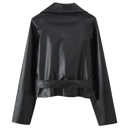 Leather jacket with short waist