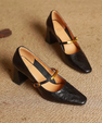 Women's Genuine Leather Pointed Shoes with Block Heel and Strap