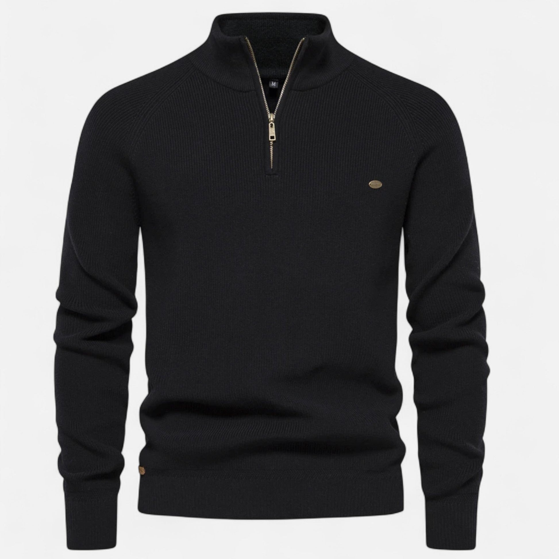 Maison Verdi| Cotton Zip-Up Sweater with Stand-Up Collar