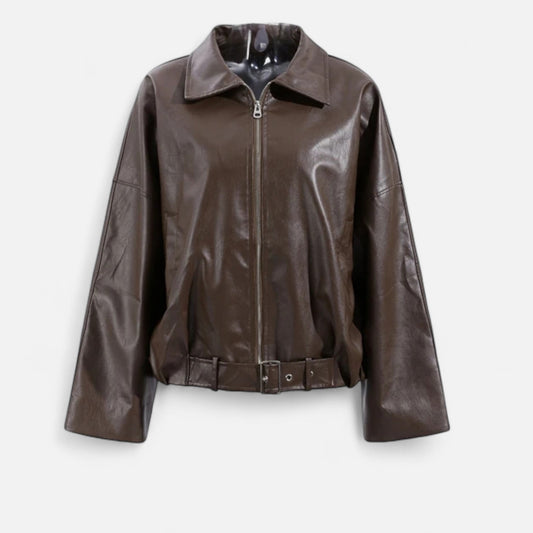 Belted Leather Jacket for Women