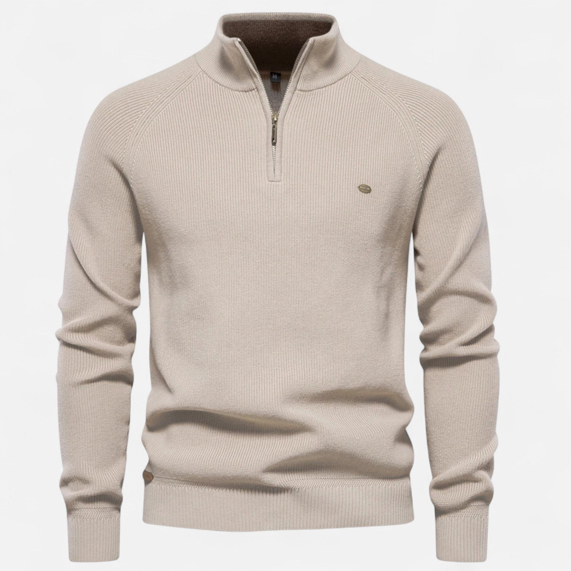 Maison Verdi| Cotton Zip-Up Sweater with Stand-Up Collar