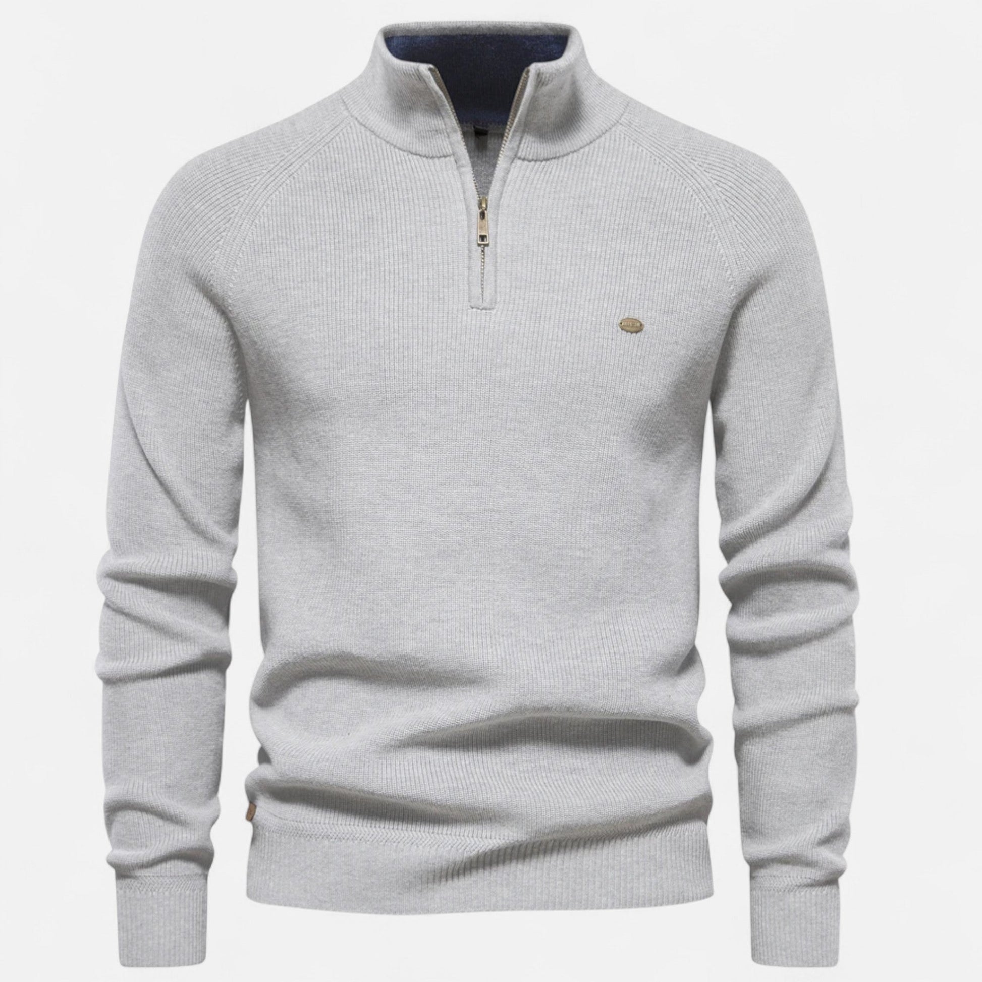 Maison Verdi| Cotton Zip-Up Sweater with Stand-Up Collar