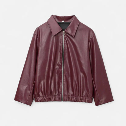 Vintage Bordeaux Leather Jacket for Women