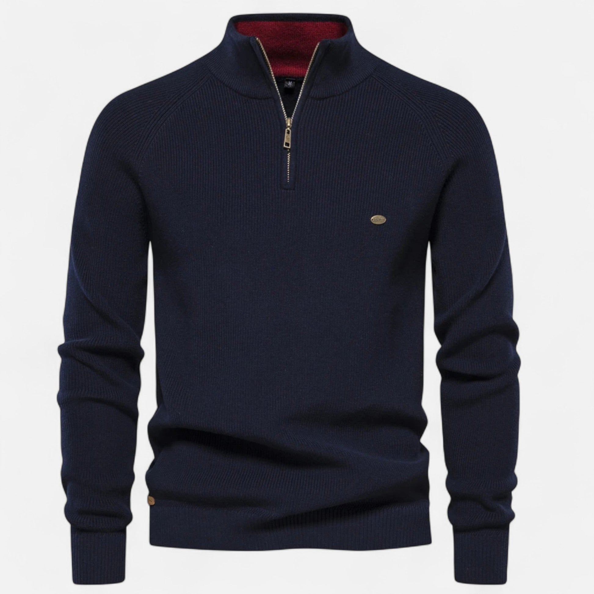 Maison Verdi| Cotton Zip-Up Sweater with Stand-Up Collar